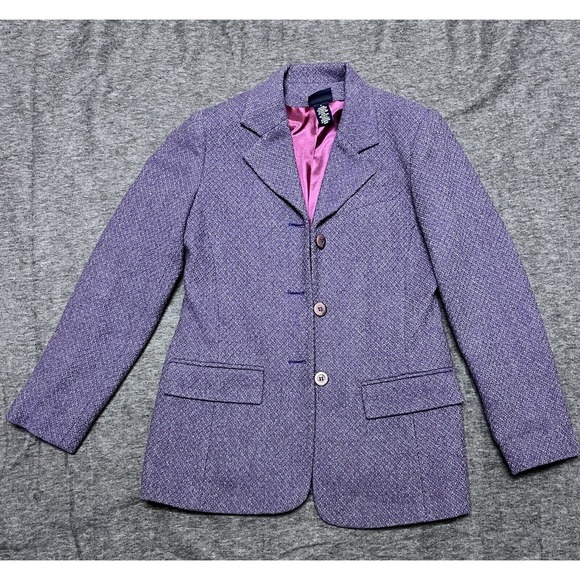 Hillard & Hanson Coat Women’s 4 Purple Tweed Wool Preppy Classic Workcore - Picture 2 of 11
